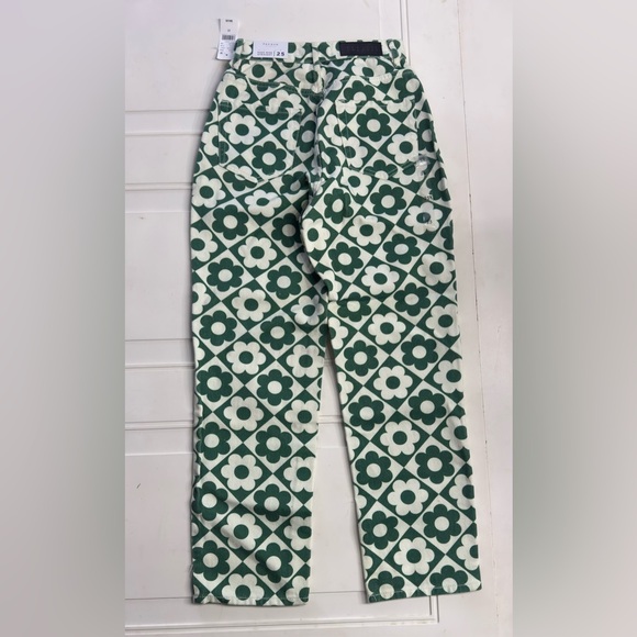 Pacsun NWT Women’s Sz 25 Green White Floral High Rise Straight Denim Jeans Pants - Picture 6 of 6
